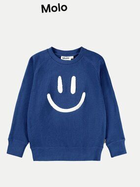 MOLO Kids Mike Sweatshirt - Organic Navy Blue Smily Face - 92 / 2yrs